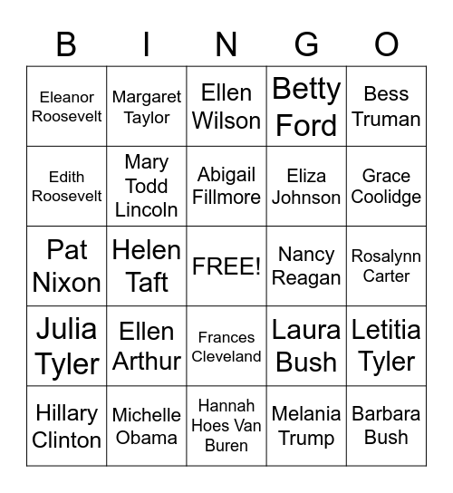 First Ladies Bingo Card
