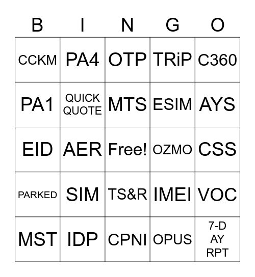 Morning Bingo Card