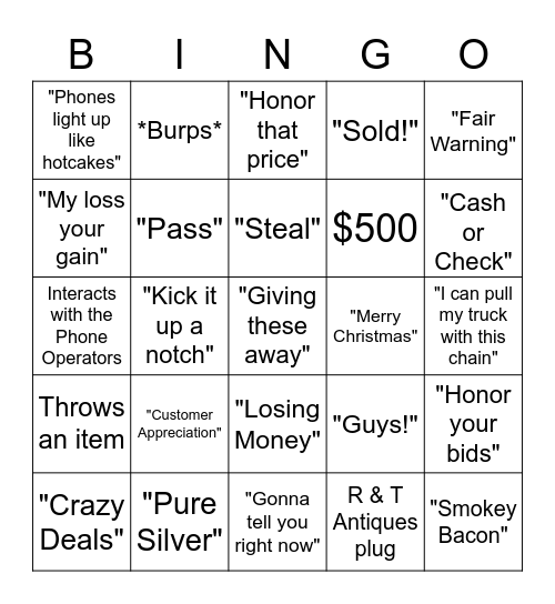 Thursday Night Bingo Card