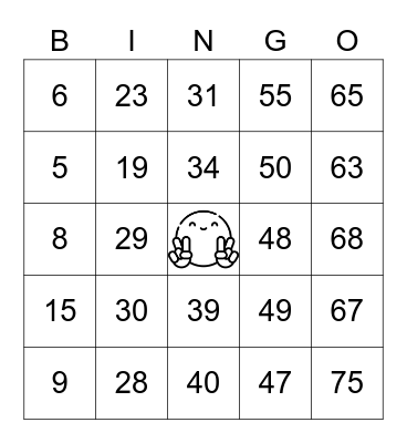 Number Bingo 1-75 Bingo Card