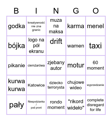 stop chamstwu Bingo Card