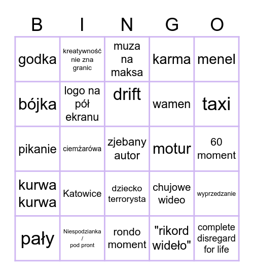 stop chamstwu Bingo Card