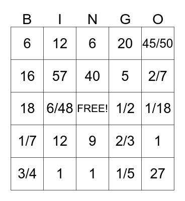 Proportion & Equivalent Fraction BINGO Card