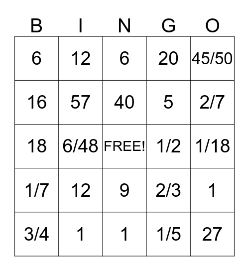 Proportion & Equivalent Fraction BINGO Card