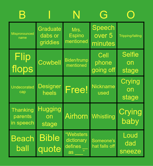 Untitled bingo card