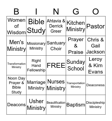 Metro Marriage Ministry Bingo Card