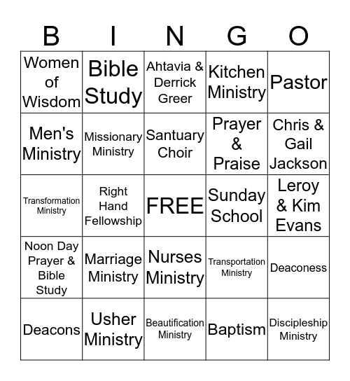 Metro Marriage Ministry Bingo Card