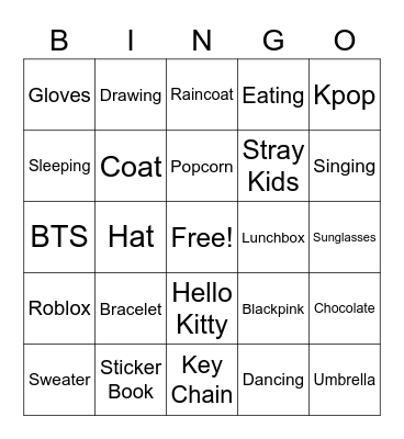 Cold Weather Clothes + Possessions Bingo Card
