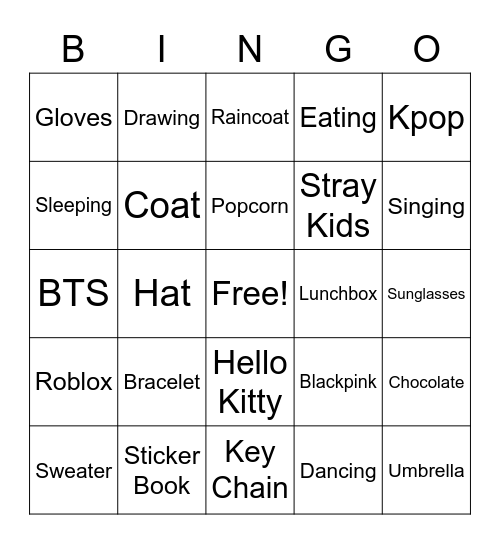 Cold Weather Clothes + Possessions Bingo Card