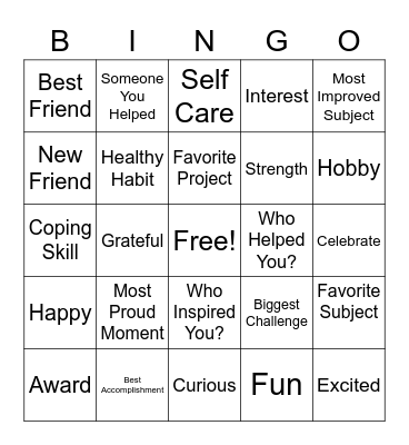 Reflections Bingo Card
