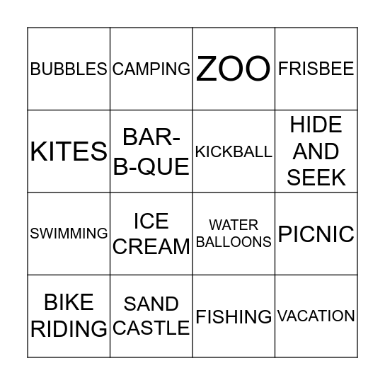 SUMMER FUN BINGO Card