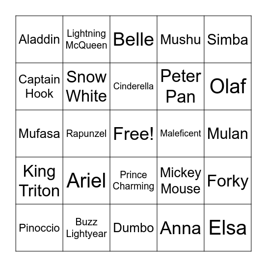 DISNEY BINGO Card