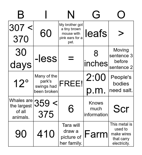 Second Grade Common Assessment Practice Bingo Card