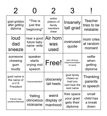 Sinton Graduation Bingo Card