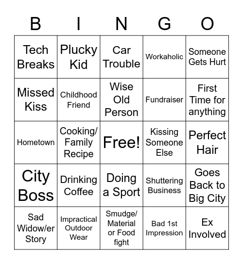 Lifetime Movie Bingo Card