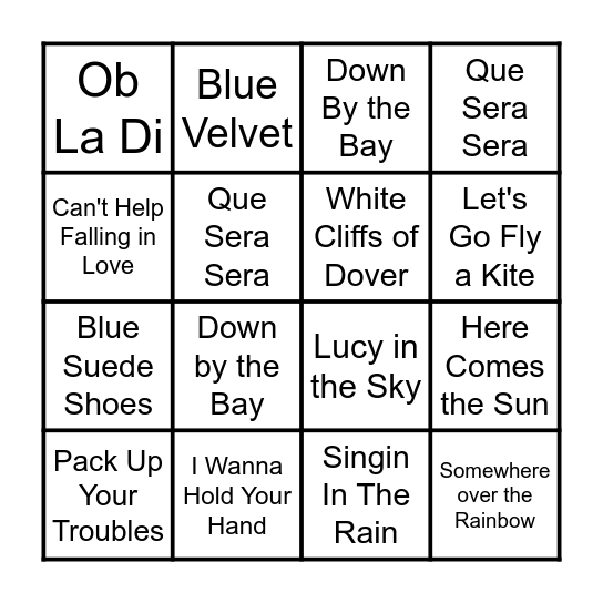 Musical Bingo Card