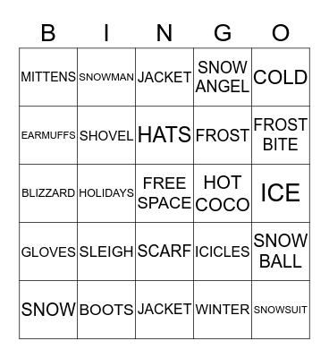 Winter Wonderland Bingo Card