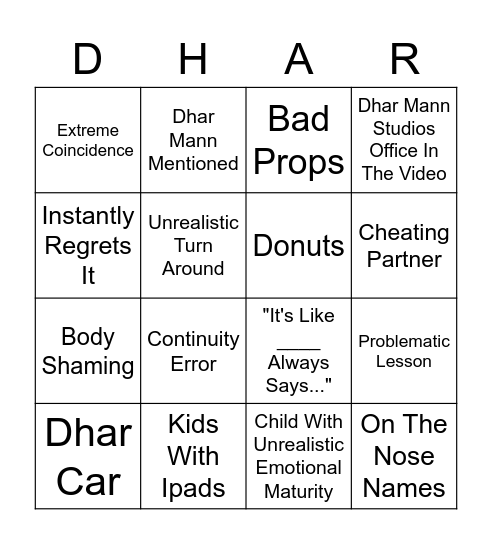 Dhar Mann DG Bingo Card