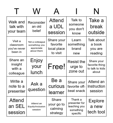 Twain Conference 2023 Bingo Card