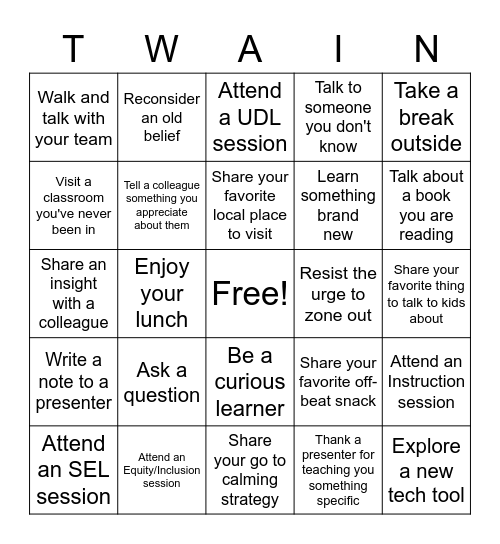 Twain Conference 2023 Bingo Card