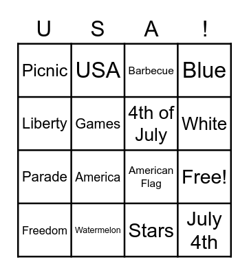 4th of July! (Woooo ^ ^ ) Bingo Card