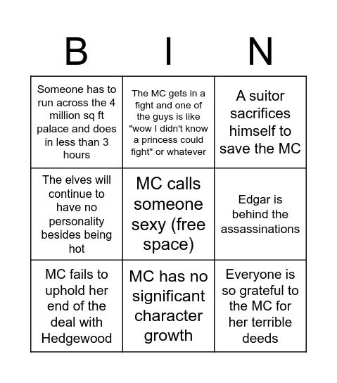 Marriage Competition Bingo Card