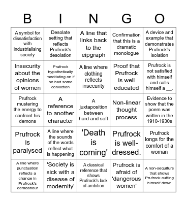 Prufrock Bingo Card