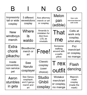 Animazement 2023 Bingo Card