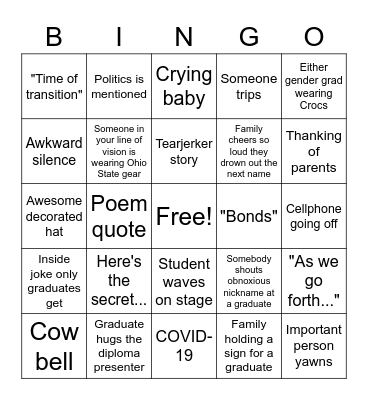 Graduation Bingo Card