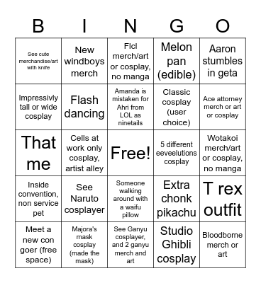 Animazement 2023 Bingo Card