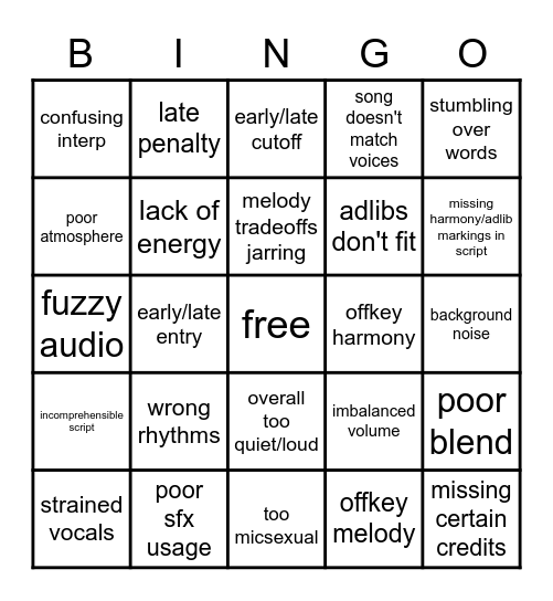 chorus battle bingo flushed emoji Bingo Card