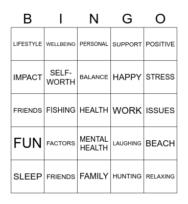 Wellbeing Bingo Card