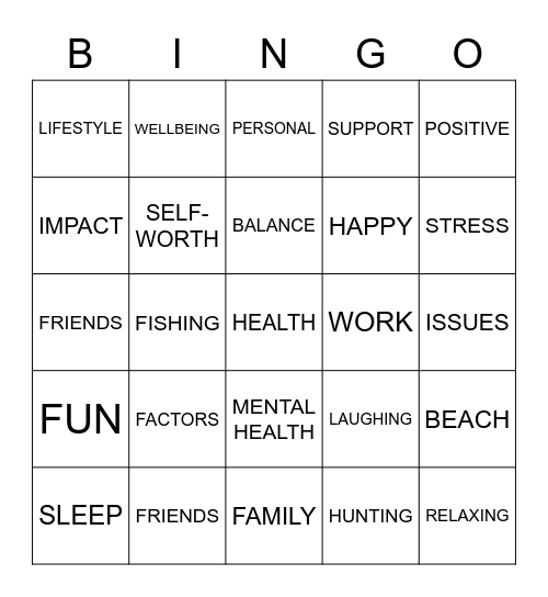 Wellbeing Bingo Card