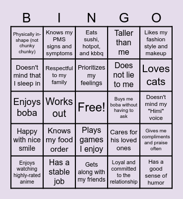 VIVIAN'S BF BINGO Card