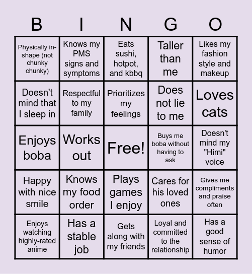 VIVIAN'S BF BINGO Card