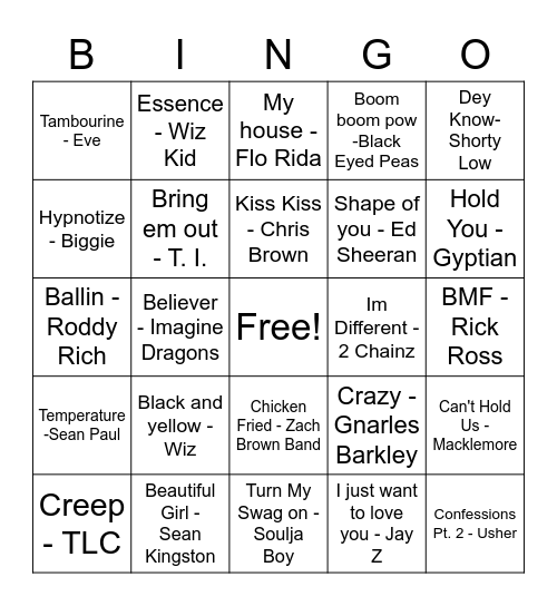 Hip Hop #1 Bingo Card