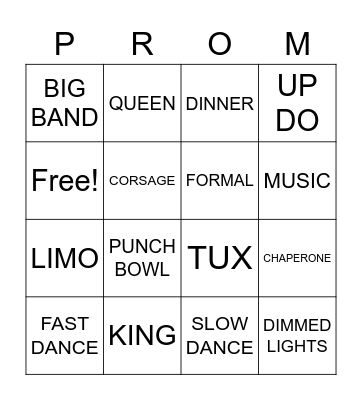 PROM Bingo Card