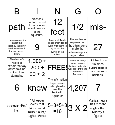 Third Grade Common Assessment  Bingo Card