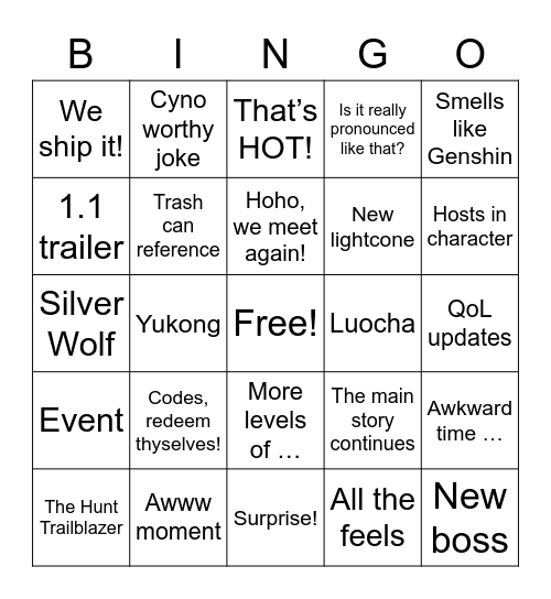 HONKAI: STAR RAIL 1.1 Bingo Card