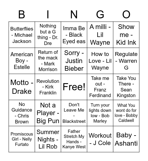 Hip Hop #2 BLACKOUT Bingo Card