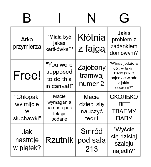 Piąek w vlo Bingo Card
