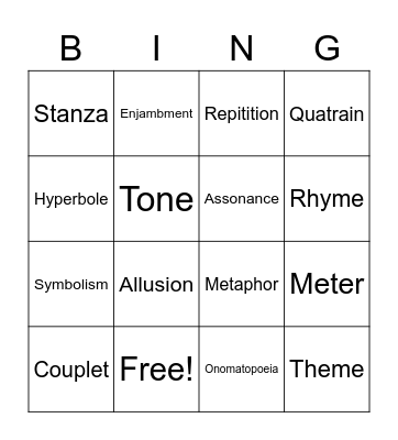 Poetic Techniques Bingo Card