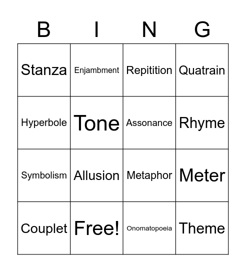 Poetic Techniques Bingo Card