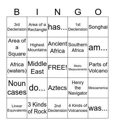 CC Wks 14-17 Review Bingo Card