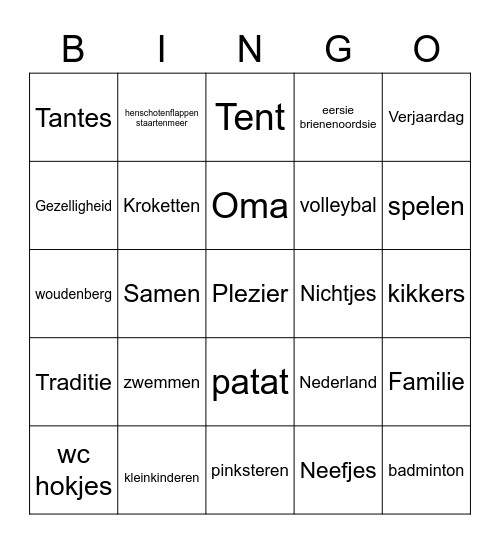 De Familie Bingo Card