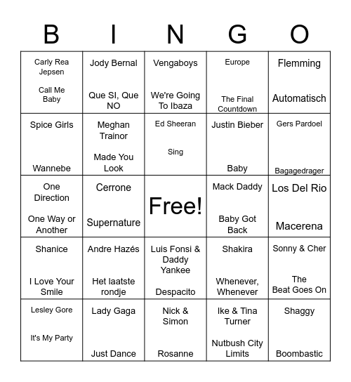 Hitster Bingo Card