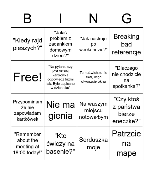Poniedziałek w vlo Bingo Card