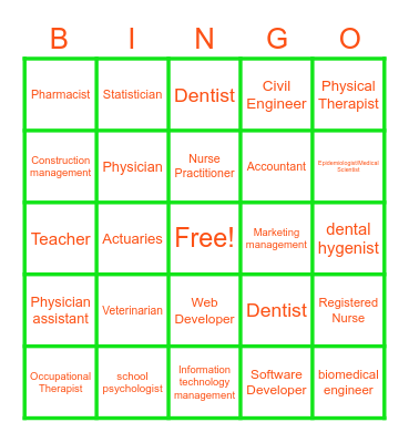 Fast Growing Career Bingo Card