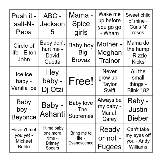 Ellie's Baby Bingo Card