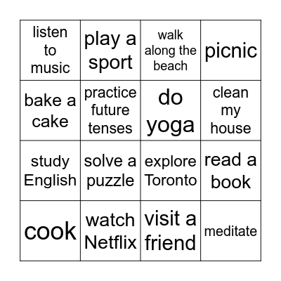 Future plans Bingo Card